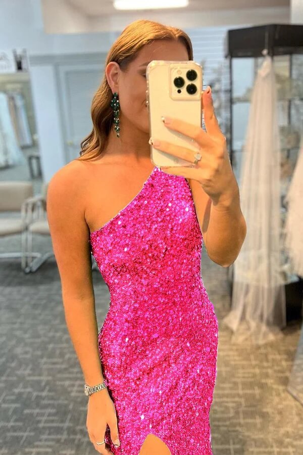Sequins Mermaid One-Shoulder Backless Prom Dresses, Evening Gown, MP770 | long prom dresses | long formal dresses | party dress | musebridals.com