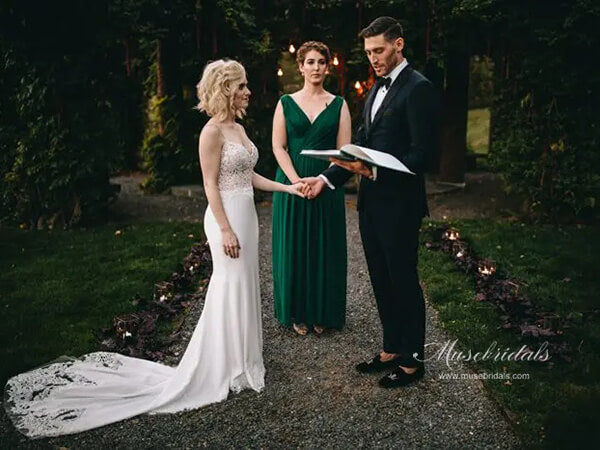 Sheath Lace Bodice Spaghetti Straps Wedding Dress MW750 | Musebridals Sheath Lace Bodice Spaghetti Straps Wedding Dress MW750 | Musebridals