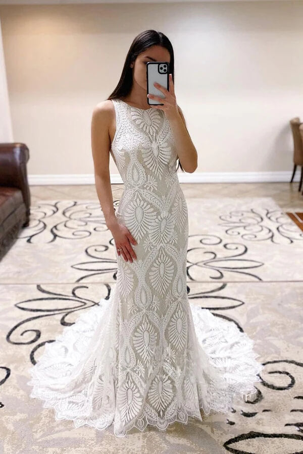 Sheath Open Back Lace Wedding Dresses With Court Train, Bridal Dresses, MW738 Sheath Open Back Lace Wedding Dresses With Court Train, Bridal Dresses, MW738