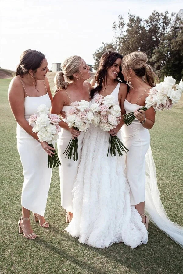 White bridesmaid dresses online short