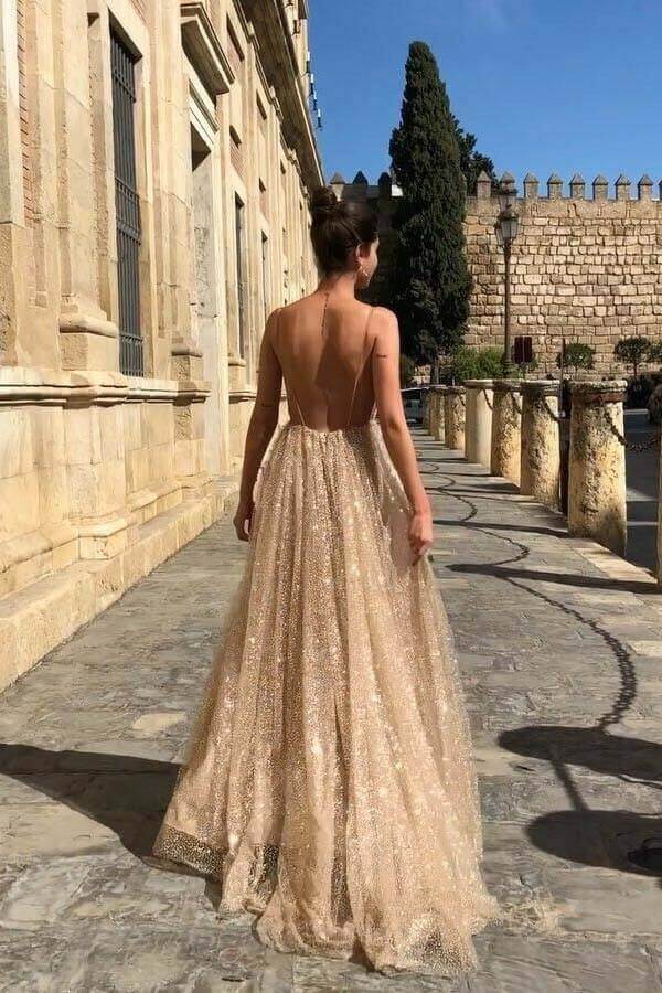 Shiny A-line V-neck Spaghetti Straps Long Prom Dresses, Evening Gown, MP631 | a line prom dresses | cheap prom dress | evening dresses | www.musebridals.com