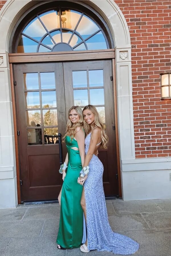 Charming Mermaid Off the Shoulder Blue Sequins Prom Dresses with Slit main image 1