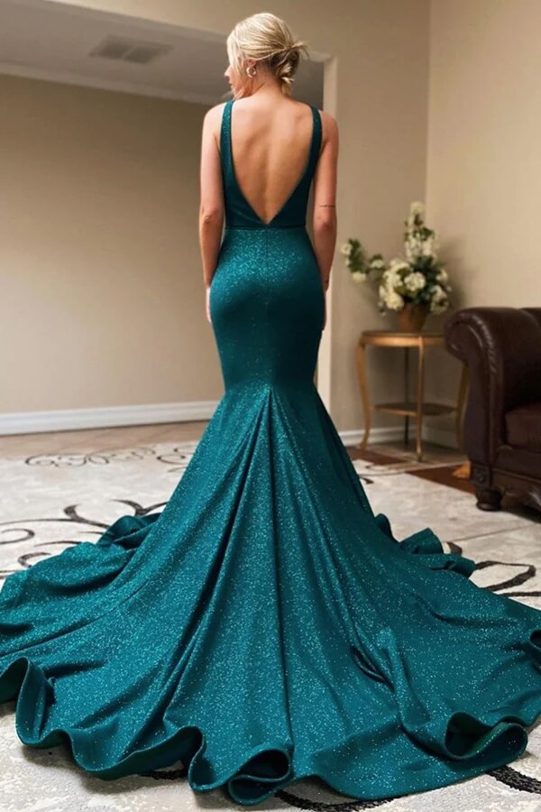 Shiny Green Mermaid V-neck Prom Dresses With Slit MP812 | Musebridals Shiny Green Mermaid V-neck Prom Dresses With Slit MP812 | Musebridals