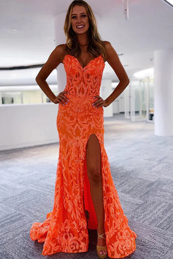 Orange Mermaid Lace Dress