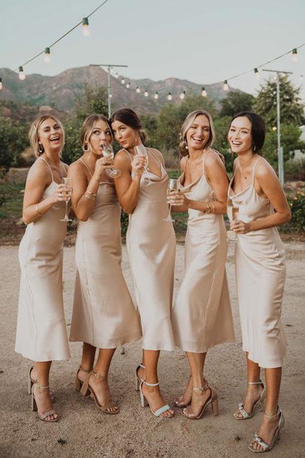 Gold Bridesmaid Dresses Short Silk Satin A-line Backless Spaghetti Straps Short Bridesmaid Dresses, MBD157 Gold Bridesmaid Dresses Short Silk Satin A-line Backless Spaghetti Straps Short Bridesmaid Dresses, MBD157