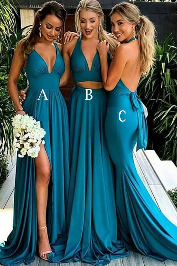 Blue A-line Bridesmaid Dresses With High Slit, MBD143 | Musebridals Blue A-line Bridesmaid Dresses With High Slit, MBD143 | Musebridals