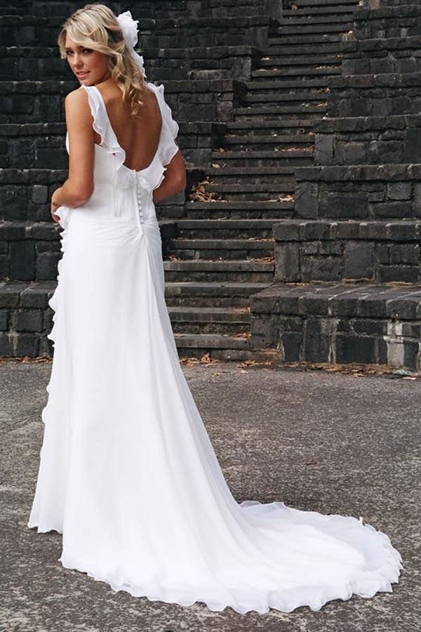 Chiffon A-line V-neck Ruffles Beach Wedding Dress MW787