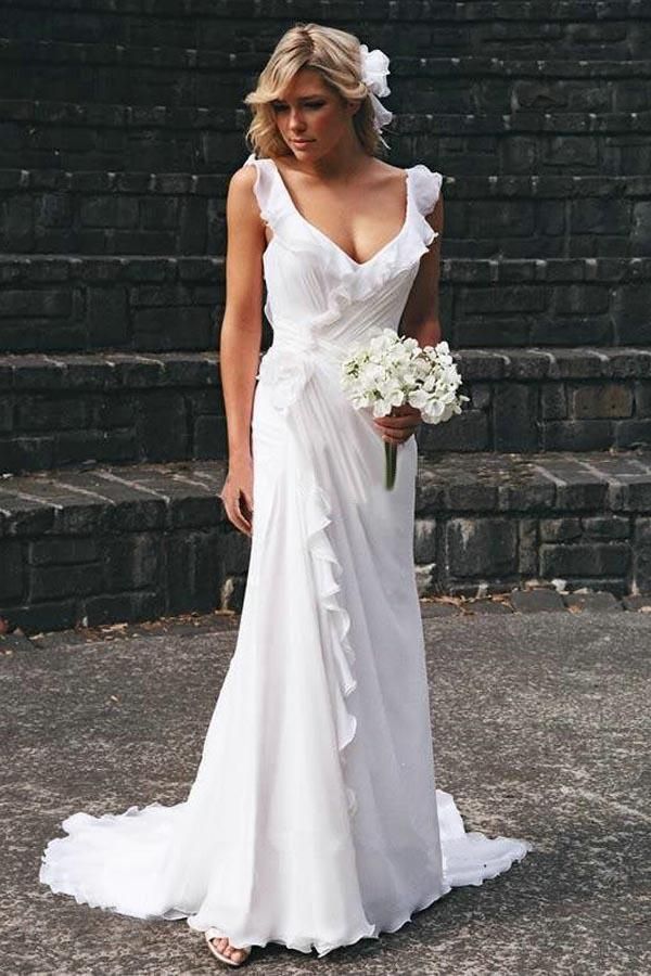 Chiffon A-line V-neck Ruffles Beach Wedding Dress MW787 | Musebridals Chiffon A-line V-neck Ruffles Beach Wedding Dress MW787 | Musebridals