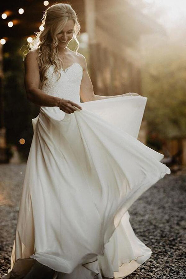navy blue dress for baby girl Classic A-line Sweetheart Appliques Lace Floor-Length Chiffon Wedding Dress main image 0
