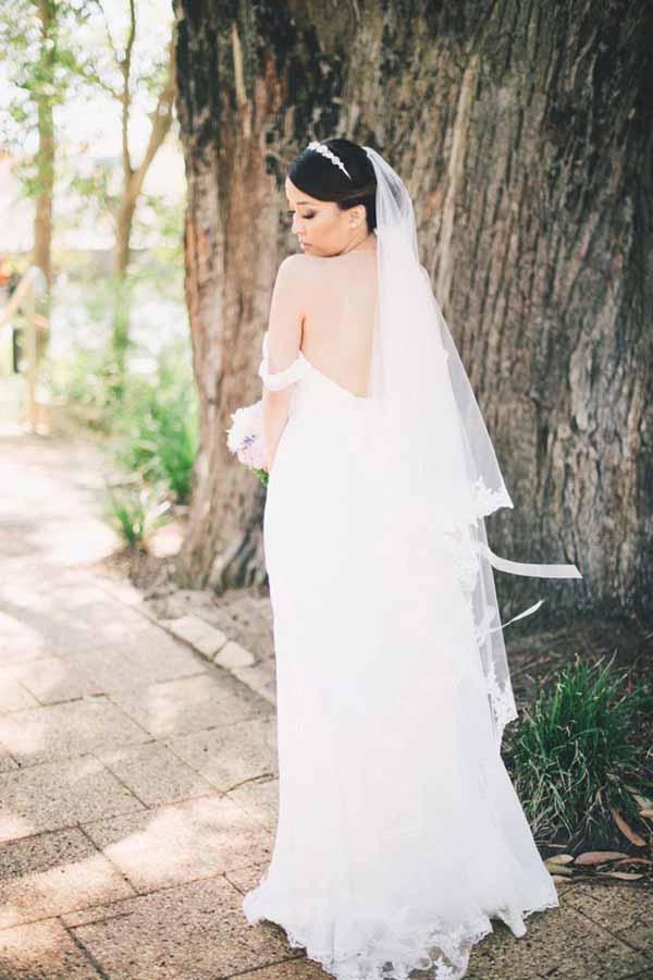 white chiffon off the shoulder dress Simple Chiffon Off Shoulder Beach Wedding Dresses MW699