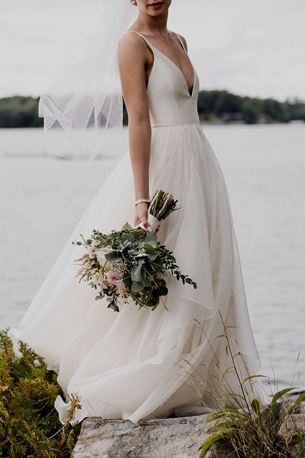 Simple Ivory A-line V-neck Backless Wedding Dresses, Beach Wedding Dress, MW557 | beach wedding dresses near me | cheap wedding dresses | simple wedding dress | www.musebridals.com
