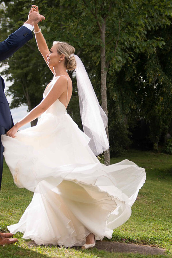 Simple Ivory A-line V-neck Backless Wedding Dress, MW557 | Musebridals