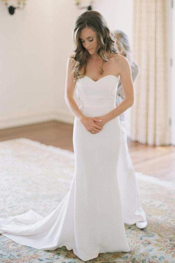 Simple Ivory Mermaid Sweetheart Neck Wedding Dress MW697 | Musebridals Simple Ivory Mermaid Sweetheart Neck Wedding Dress MW697 | Musebridals