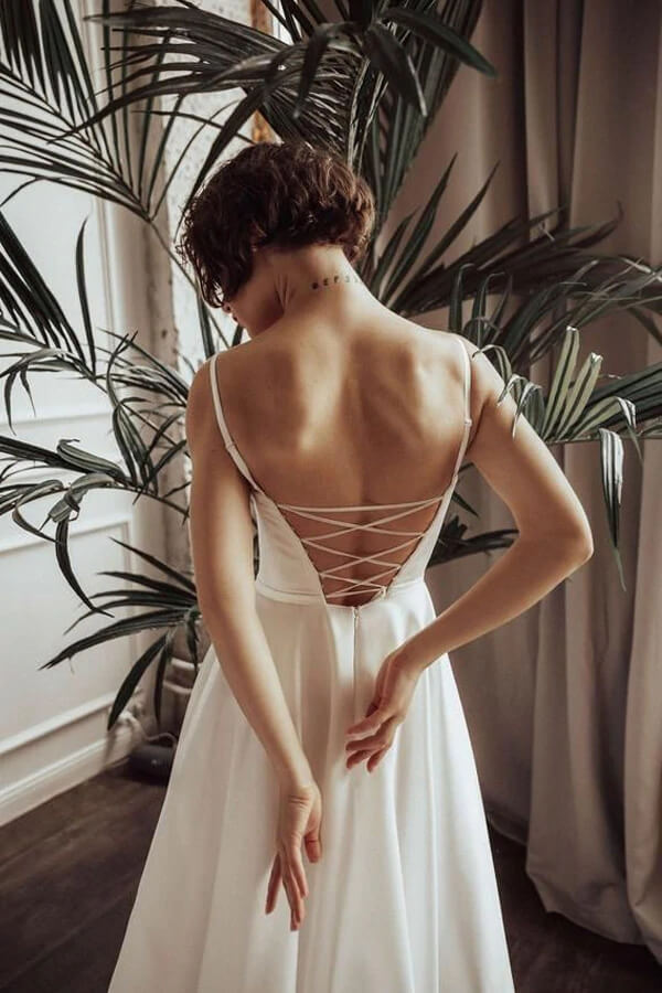 Simple Ivory Satin A-line Sweetheart Wedding Dress MW701 | Musebridals Simple Ivory Satin A-line Sweetheart Wedding Dress MW701 | Musebridals