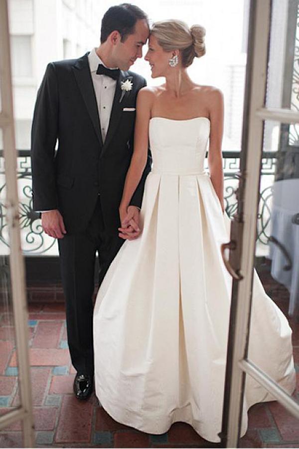 Simple Ivory Satin Sweetheart Wedding Dress, MW532 | Musebridals Simple Ivory Satin Sweetheart Wedding Dress, MW532 | Musebridals