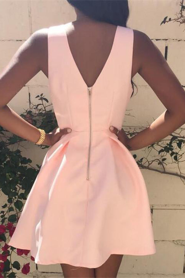 Simple Light Purple A-line V-neck Satin Homecoming Dresses for Girls, Musebridals Simple Light Purple A-line V-neck Satin Homecoming Dresses for Girls, Musebridals