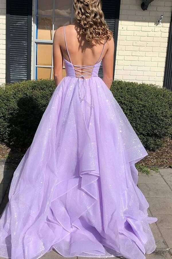 Simple V Neck Backless Purple Satin Long Prom Dresses, V Neck