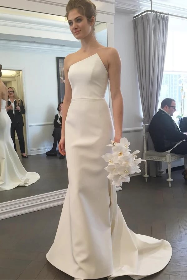 Mermaid Ivory Strapless Wedding Dresses With Train MW781