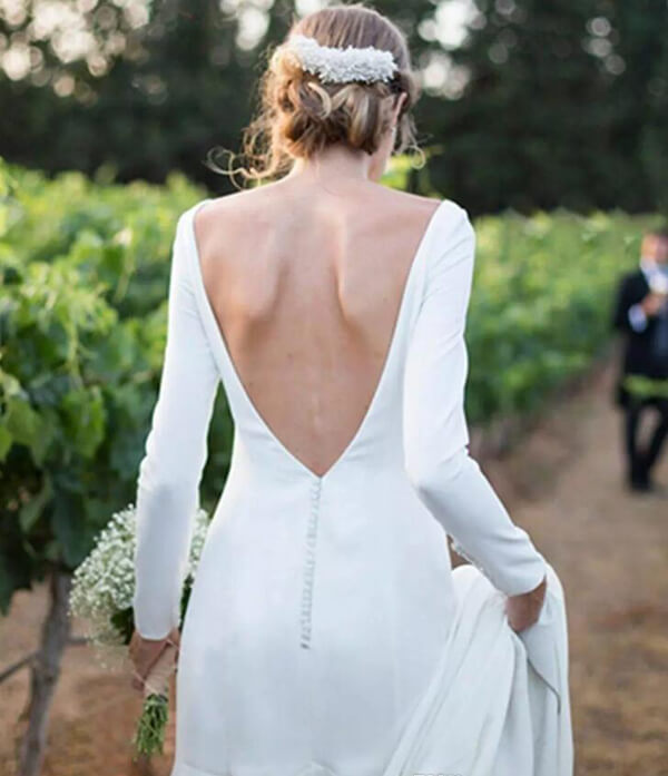 Simple Modest Long Sleeves Sheath Bridal Dresses Country Wedding Dress,  MW515