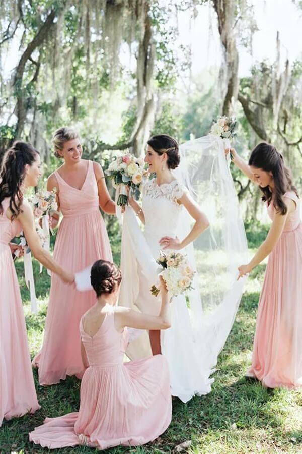 Pink Chiffon A-line V-neck Bridesmaid Dresses, MBD172 | Musebridals Pink Chiffon A-line V-neck Bridesmaid Dresses, MBD172 | Musebridals