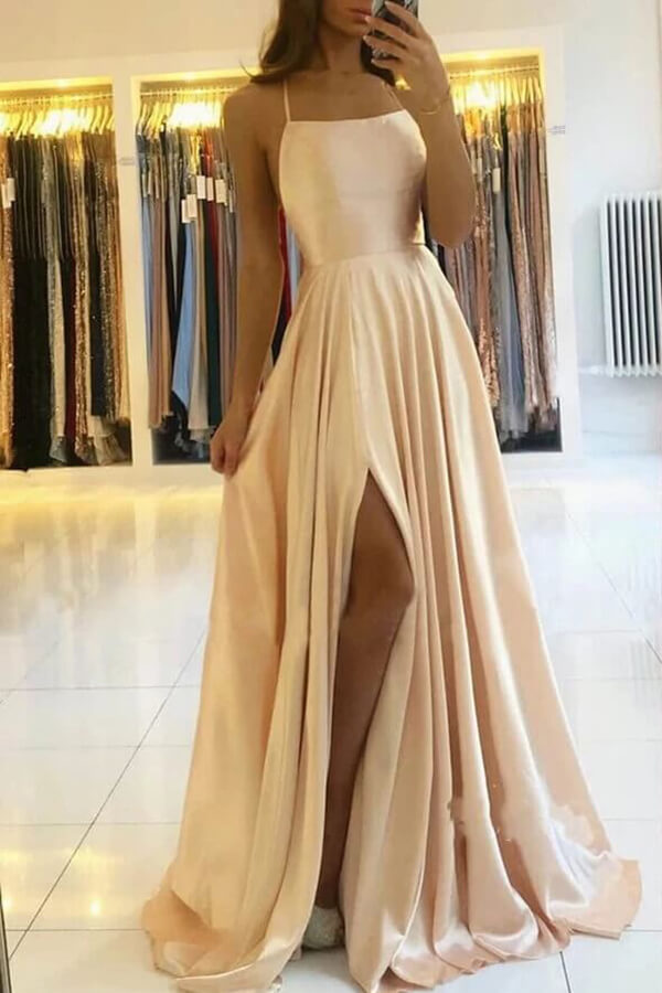 Simple Satin A-line Long Prom Dresses With Side Split, Evening Dresses, MP639 Simple Satin A-line Long Prom Dresses With Side Split, Evening Dresses, MP639