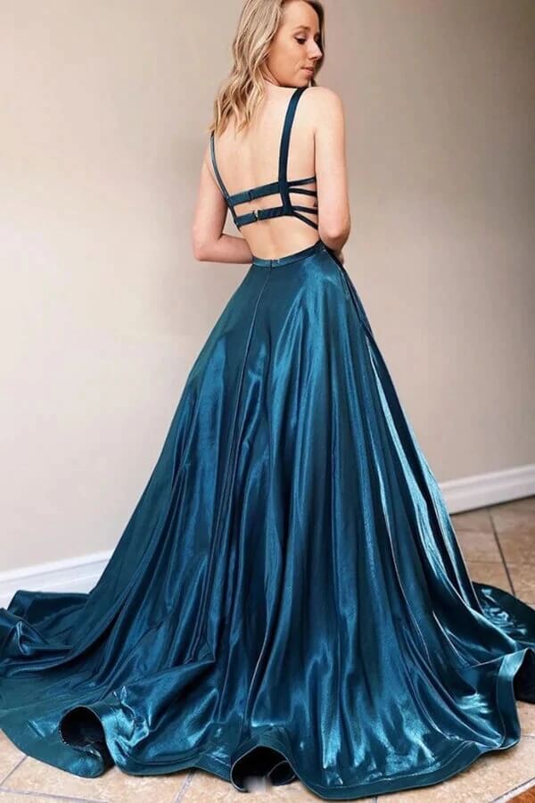 Satin A-line Square Neck Backless Prom Dresses MP691 | Musebridals Satin A-line Square Neck Backless Prom Dresses MP691 | Musebridals