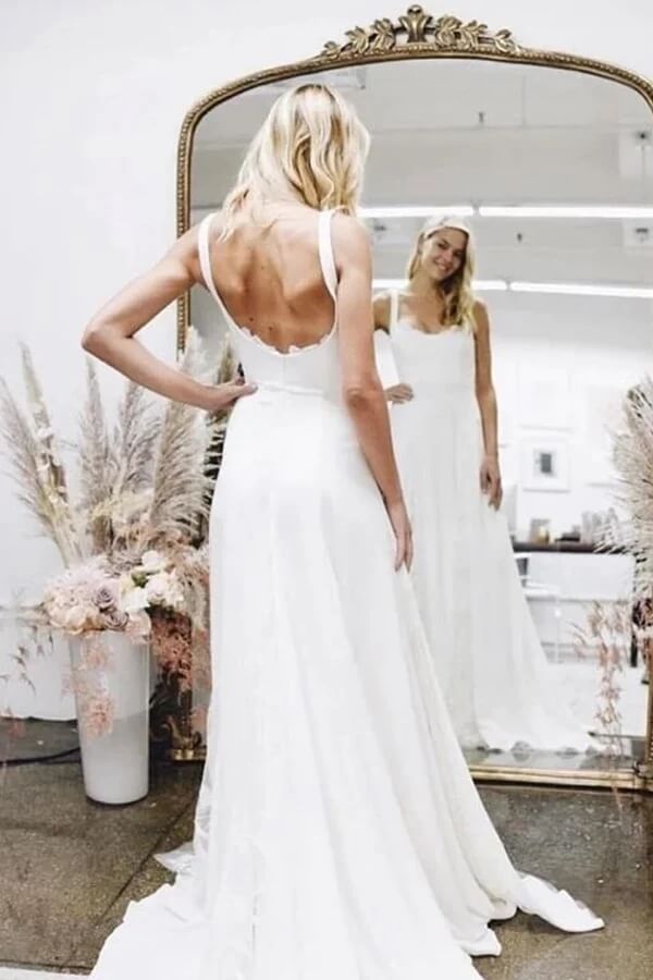 Simple Satin A-line Square Neckline Beach Wedding Dresses, Bridal Gown, MW805 Simple Satin A-line Square Neckline Beach Wedding Dresses, Bridal Gown, MW805