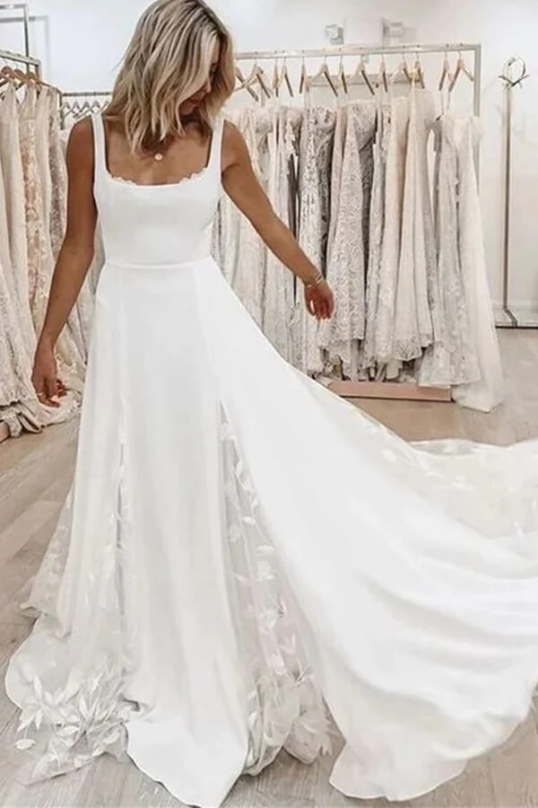 Simple Satin A-line Square Neckline Beach Wedding Dresses, Bridal Gown, MW805 Simple Satin A-line Square Neckline Beach Wedding Dresses, Bridal Gown, MW805