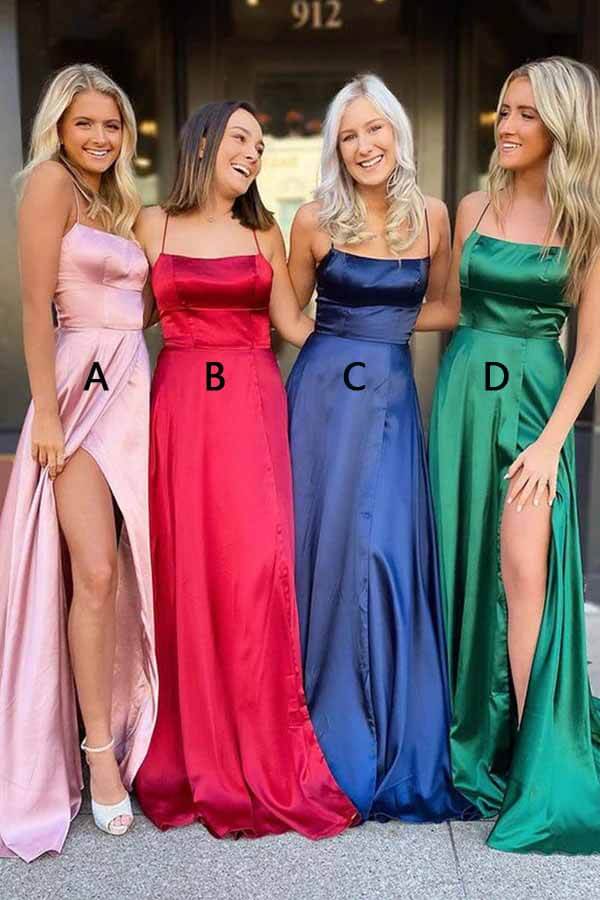 Simple Satin Spaghetti Straps Lace up Back Prom Dresses, Evening Gowns, MP672 | long prom dress | evening dresses | cheap prom dresses | www.musebridals.com