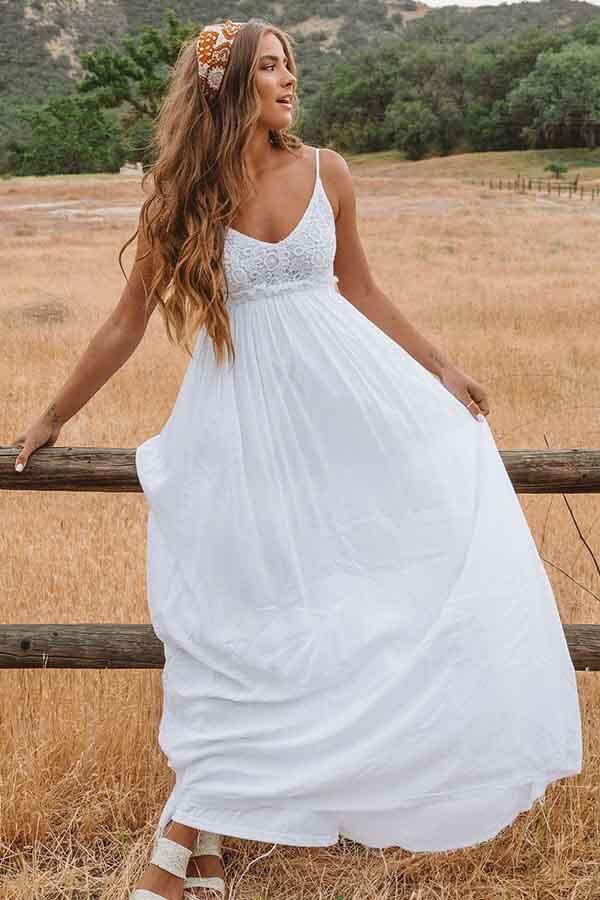 White Lace A-line Plus Size Beach Wedding Dresses, MW553