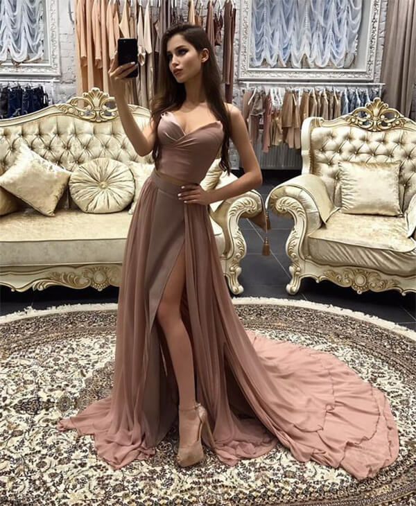 Cheap Spaghetti Straps Rose Gold Long Evening Prom Dresses Evening Party Prom Dress MP487