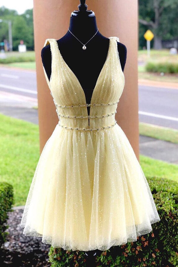 Sparkle Sky Blue Beaded Homecoming Dresses, MH527