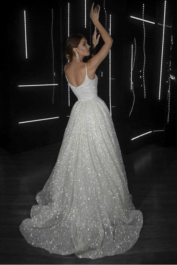 Sparkly A-line V-neck Spaghetti Straps Wedding Dresses, Bridal Gowns, MW688 Sparkly A-line V-neck Spaghetti Straps Wedding Dresses, Bridal Gowns, MW688
