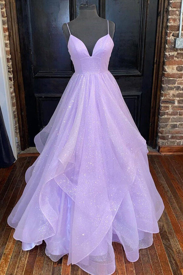 Sparkly Lavender Tiered Tulle A-line Princess Prom Dresses, Evening Gown, MP671 | tulle prom dresses | long formal dresses | vintage prom dresses | www.musebridals.com