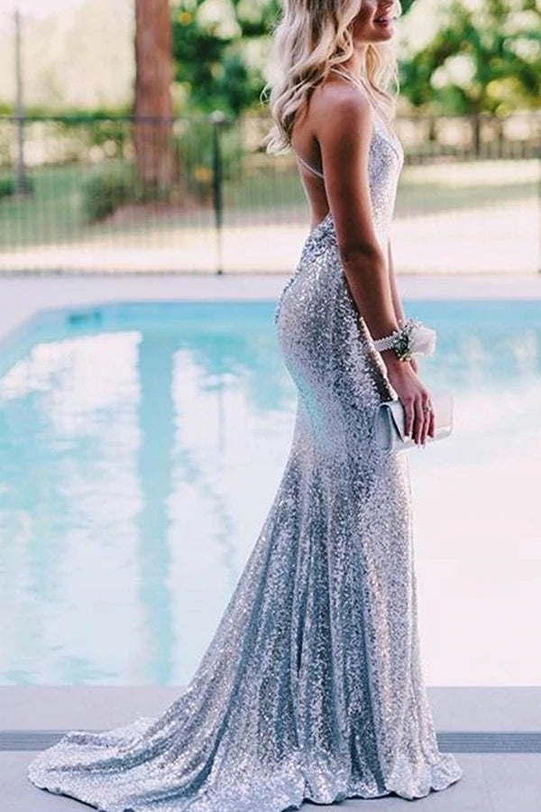 Sparkly Silver Sequins Mermaid Backless Long Prom Dresses, Evening Gown, MP668 | mermaid prom dresses | cheap prom dress | party dresses | www.musebridals.com