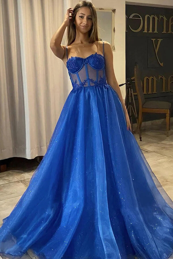 Sparkly Tulle Royal Blue Sweetheart Prom Dresses MP790 | Musebridals Sparkly Tulle Royal Blue Sweetheart Prom Dresses MP790 | Musebridals
