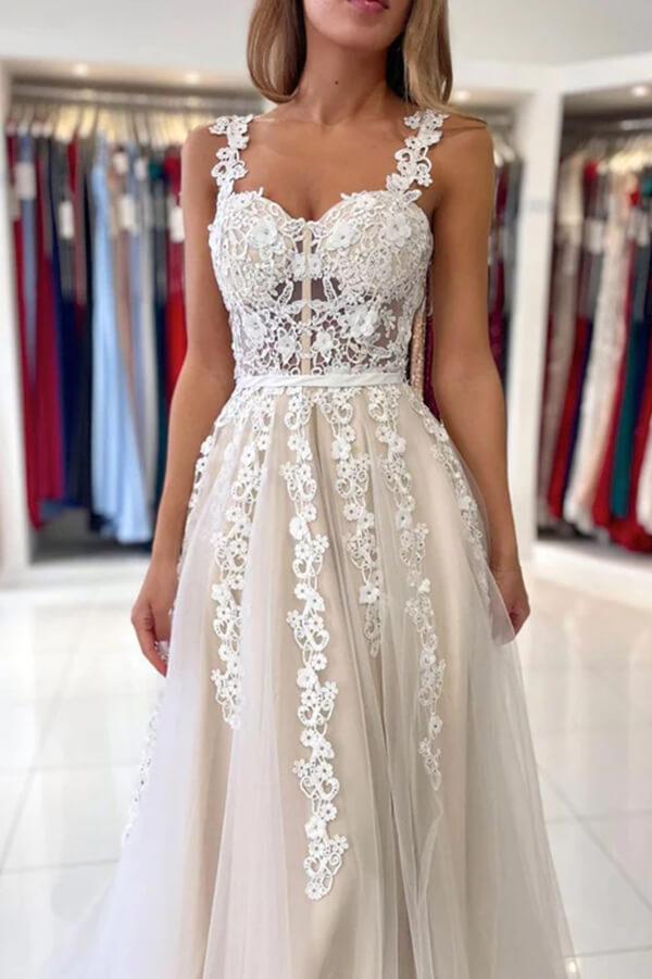 Tulle A-line Sweetheart Lace Appliques Prom Dress MP772 | Musebridals Tulle A-line Sweetheart Lace Appliques Prom Dress MP772 | Musebridals