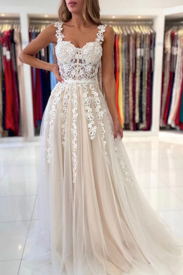 sweetheart lace prom dress Tulle A-line Sweetheart Lace Appliques Prom Dresses, Evening Dresses, MP772