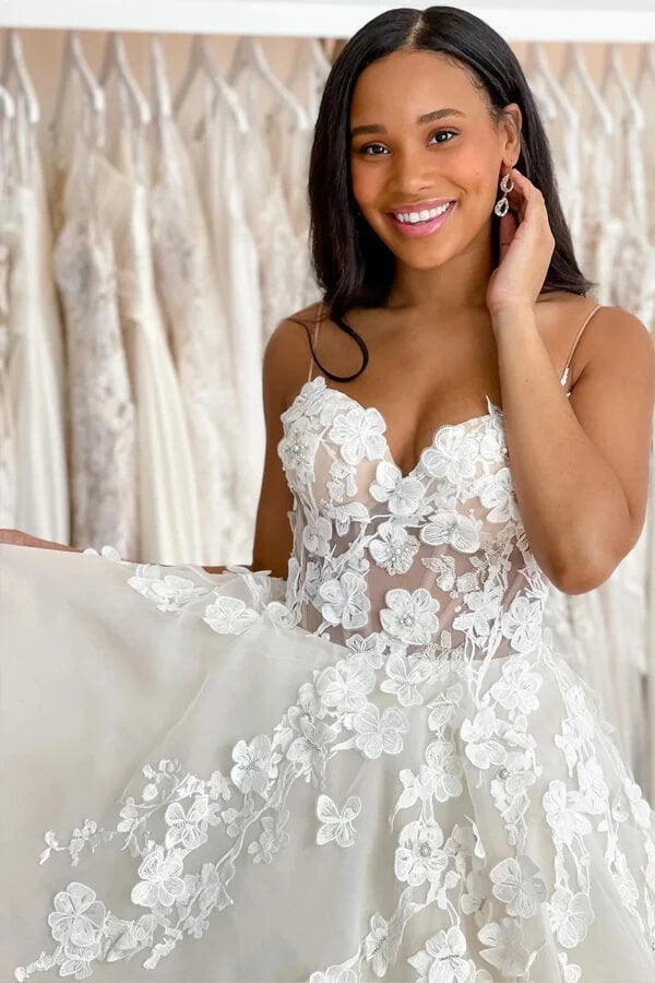 Tulle A-line Sweetheart Spaghetti Straps Lace Wedding Dress, Bridal Gown, MW767 Tulle A-line Sweetheart Spaghetti Straps Lace Wedding Dress, Bridal Gown, MW767