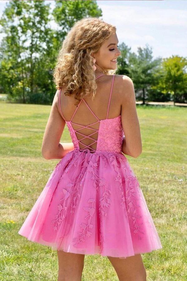 lavender short prom dress Lavender A-line Lace Appliques Homecoming Dresses MH564