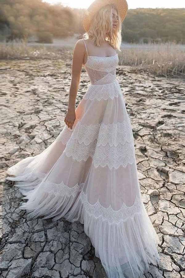 Tulle Lace Spaghetti Straps Boho Wedding Dresses MW715 | Musebridals Tulle Lace Spaghetti Straps Boho Wedding Dresses MW715 | Musebridals