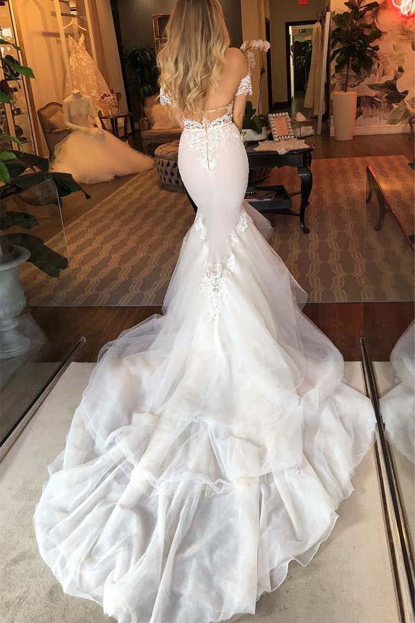 Tulle Sweetheart lace Appliques Backless Mermaid Wedding Dress