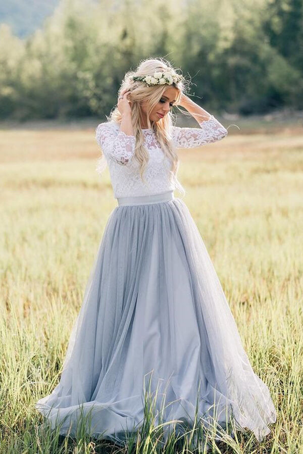 Two Pieces 3/4 Sleeves Boho Wedding Dresses, Lace Wedding Gowns, MW819 Two Pieces 3/4 Sleeves Boho Wedding Dresses, Lace Wedding Gowns, MW819