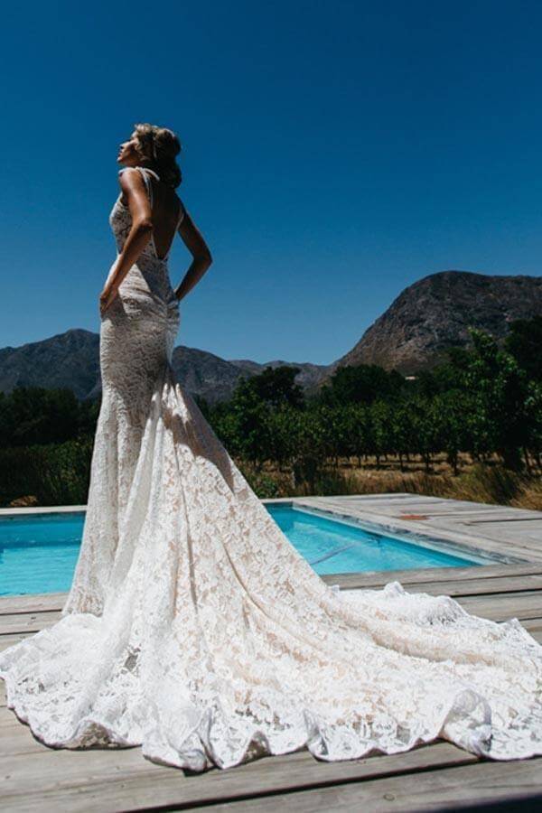 V-neck Sleeveless Mermaid Backless Lace Pocket Wedding Dress With Court Train,MW398 V-neck Sleeveless Mermaid Backless Lace Pocket Wedding Dress With Court Train,MW398