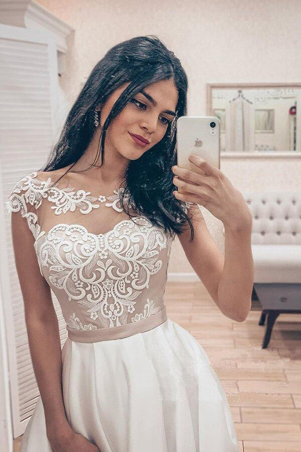Vintage A-line Satin Lace Bodice Wedding Dresses, MW747