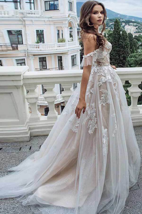 Vintage lace off best sale the shoulder wedding dresses