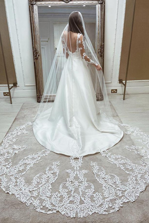 Vintage Satin Lace Ball Gown V Neck Wedding Dress MW593 | Musebridals Vintage Satin Lace Ball Gown V Neck Wedding Dress MW593 | Musebridals