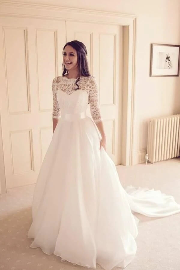 Vintage Tulle Lace A-line 3/4 Sleeves Bridal Gowns, Wedding Dresses, MW815 Vintage Tulle Lace A-line 3/4 Sleeves Bridal Gowns, Wedding Dresses, MW815