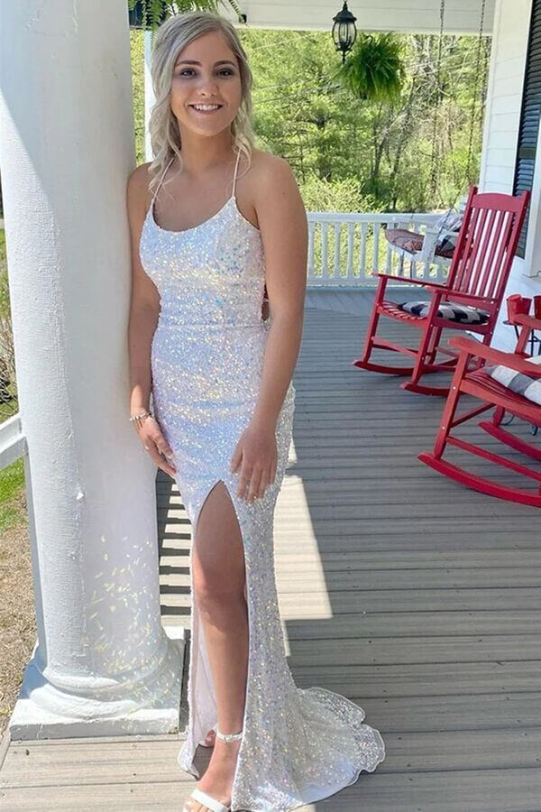 White sequin shop evening dress