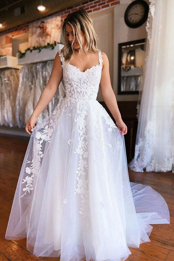 White Tulle A-line Long Wedding Dress Bridal Gown MW629 | Musebridals White Tulle A-line Long Wedding Dress Bridal Gown MW629 | Musebridals